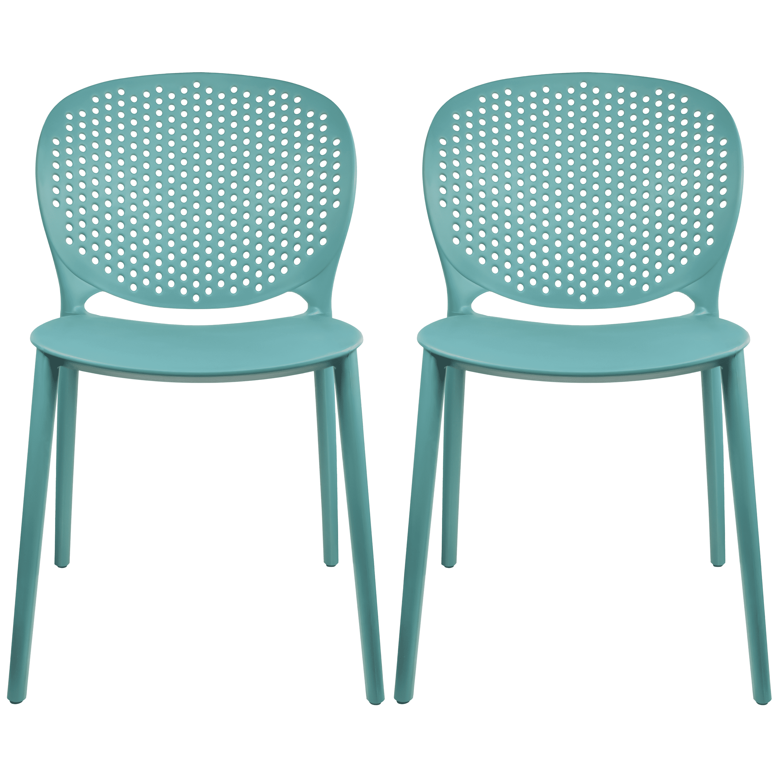 Aqua Blue Stackable Modern Matte Plastic Dining Chairs - Set of 2