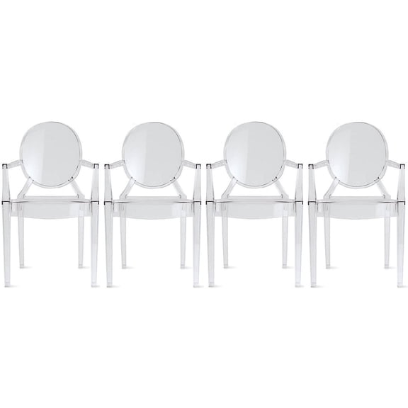 Homelala Set of 4 Transparent Modern Plastic Dining Chairs with Arms Stackable Acrylic Vanity Contemporary Accent Side Armchairs, Clear