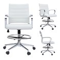 thumbnail image 1 of Homelala White Office Drafting Chair Ribbed Padded Open Mid Back With Wheels Chrome Arms For Home Office Conference Room Tilt Ribbed Adjustable Height Chrome Swivel and Foot Rest, Single, Set of 1, 1 of 6