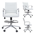 thumbnail image 1 of Homelala White Office Drafting Chair Ribbed Padded Open Mid Back With Wheels Chrome Arms For Home Office Conference Room Tilt Ribbed Adjustable Height Chrome Swivel and Foot Rest, Set of 1, 1 piece, 1 of 12