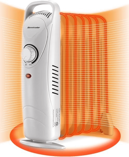 Homeleader Mini Oil Filled Heater, Portable Space Radiant Heater with Adjustable Thermostat, Electric Personal Heater with Overheat Safety, for Home and Office, 700W, White