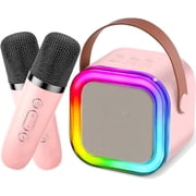 Mini Karaoke Machine for Kids, Colorful LED Portable Bluetooth Singing Speaker with 2 Mics, Christmas Birthday Gifts for Girls Boys