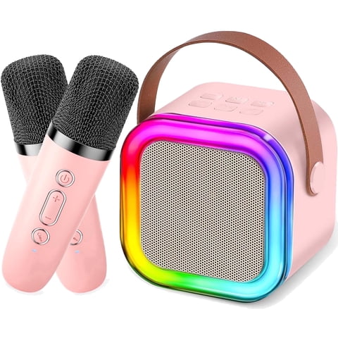 Mini Karaoke Machine for Kids, Colorful LED Portable Bluetooth Singing Speaker with 2 Mics, Christmas Birthday Gifts for Girls Boys