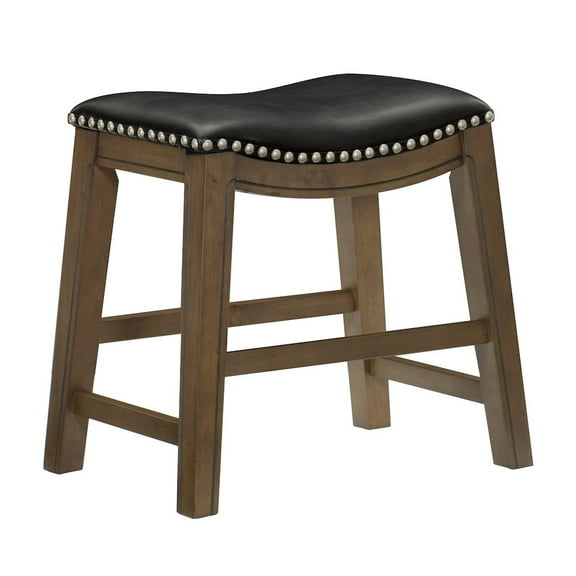 Homelegance 18" Dining Height Wooden Bar Stool Saddle Seat Barstool, Black Brown