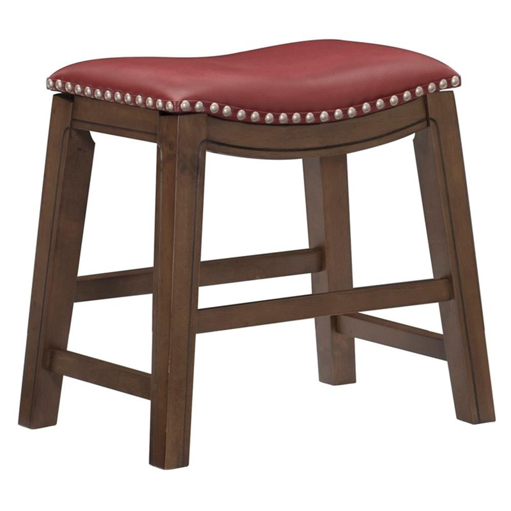 Contemporary Red Leather Saddle Counter Stool, 20" Backless Design