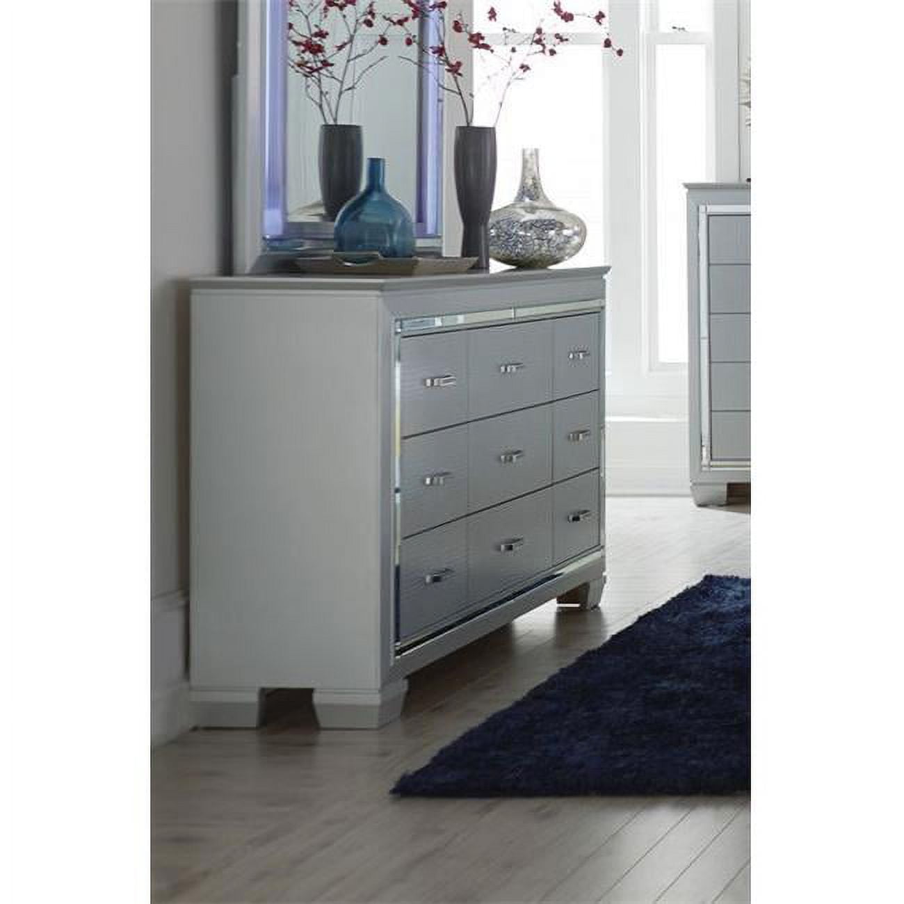 Homelegance 1916-5 Allura Collection Dresser, Silver - 63.75 x 17 x 39 in.