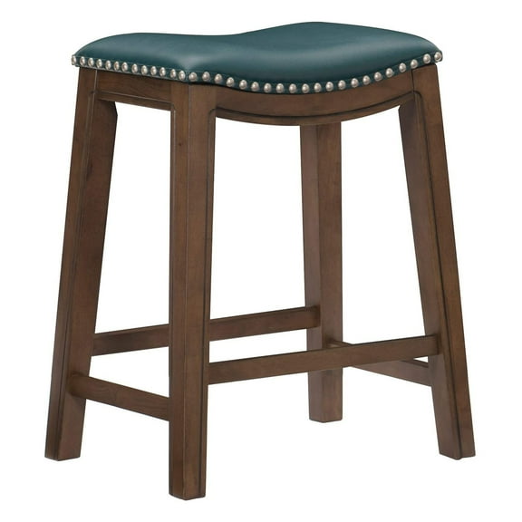 Homelegance 24" Counter Height Wooden Bar Stool Saddle Seat Barstool, Green