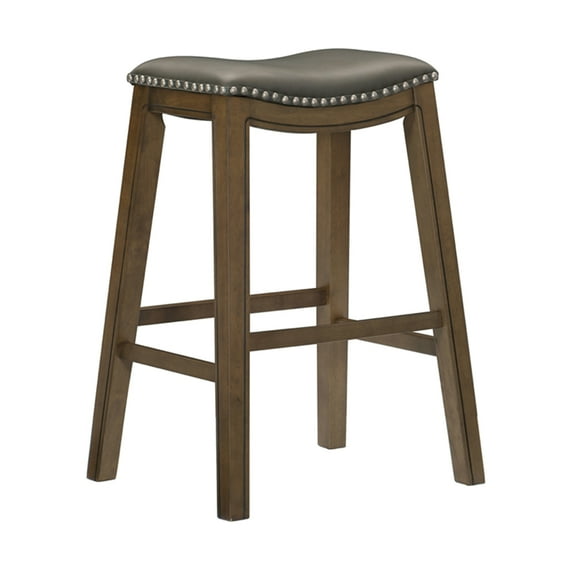 Homelegance 29" Pub Height Wooden Bar Stool Saddle Seat Barstool, Gray Brown