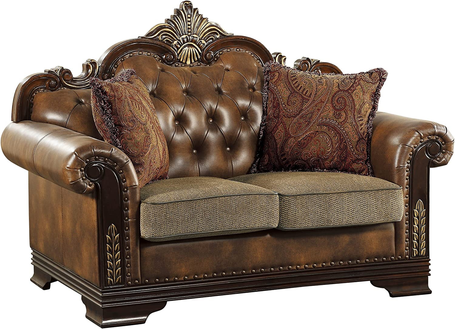Homelegance Croydon Traditional Two-Tone Love Seat, 65"W, Brown PU Leather