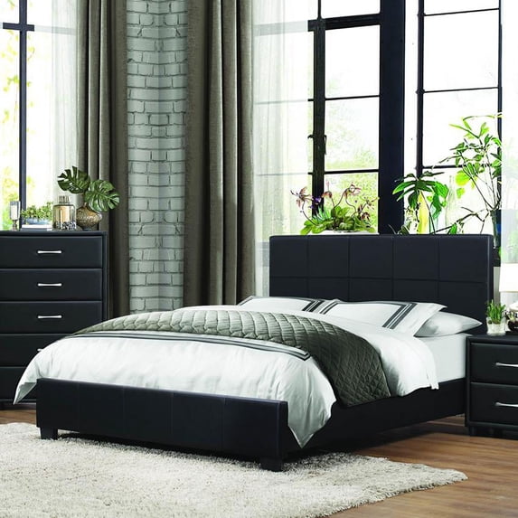 Homelegance Lorenzi Upholstered Platform Bed in Black Vinyl - (Eastern King)