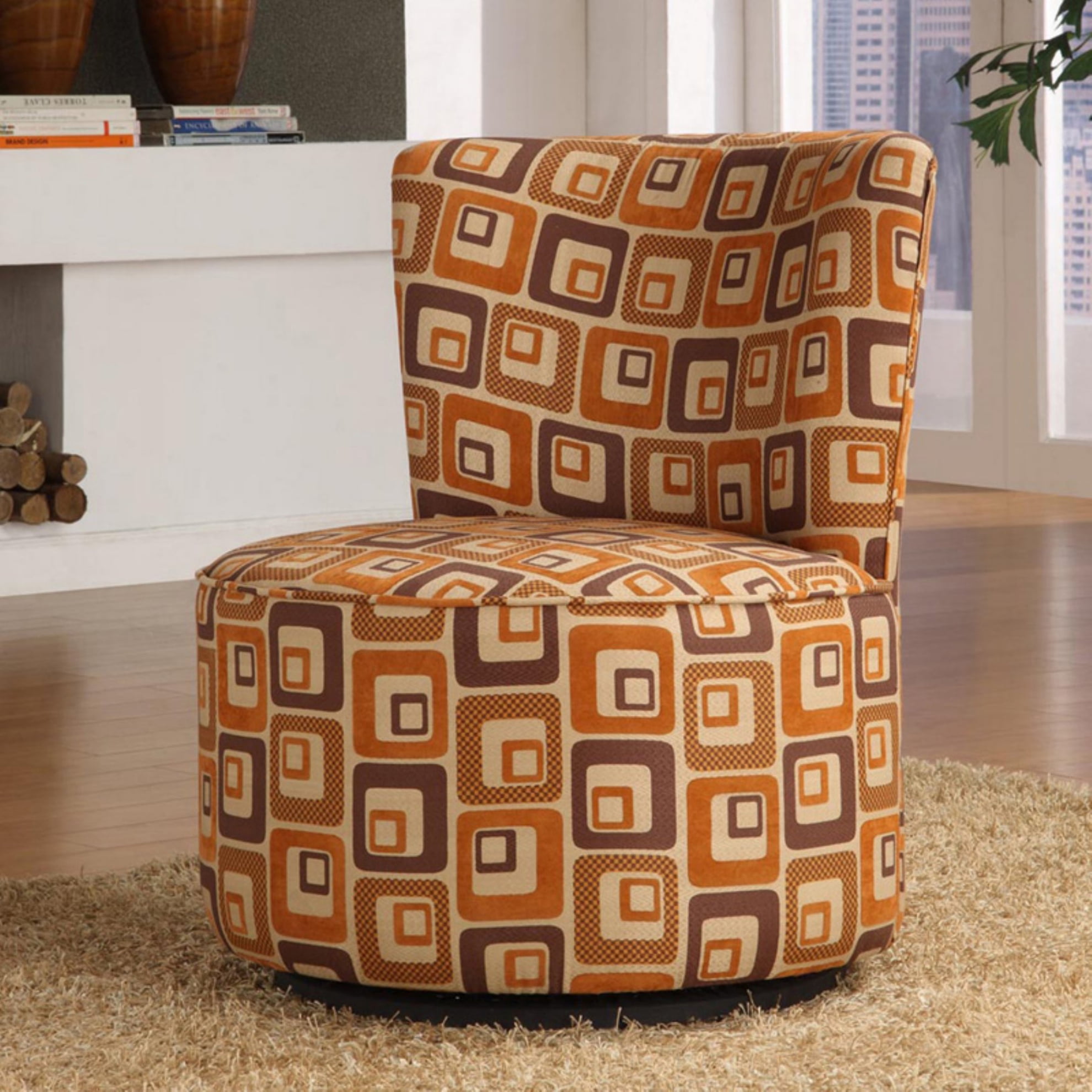 Homelegance Sofia Round Fabric Swivel Chair, Orange Brick