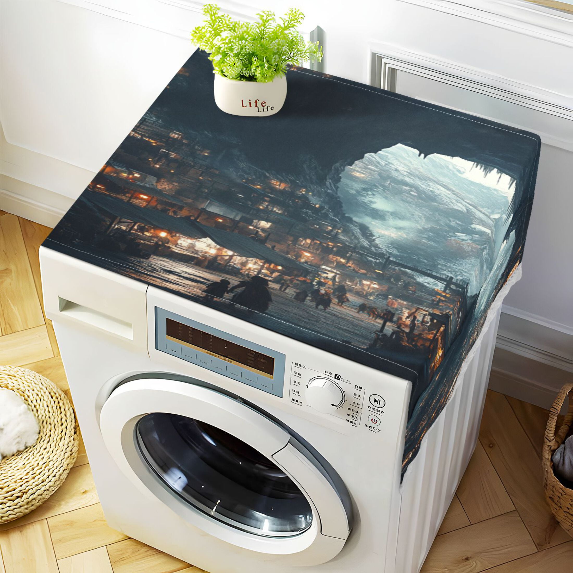 Homeless GirlWasher and Dryer Covers Dust-Proof and Oil Resistant Fridge Cover with 4 Storage Pockets Washing Machine Top Cover for Laundry Kitchen Home 51.2 x 22 In