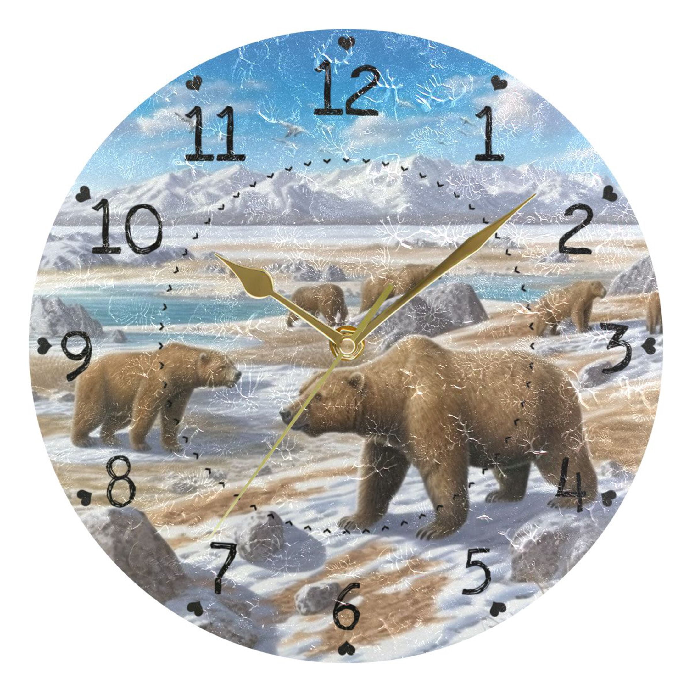 Homeless Polar Bear Round Wall Clock Silent Battery Operated Home Decor ...
