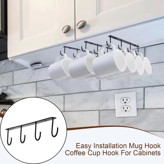 Homelife 1/3Pcs under Cabinet Water Cup Holder with Multi Hooks under Shelf Easy Installation Coffee Cup Holder Mugs Utensils