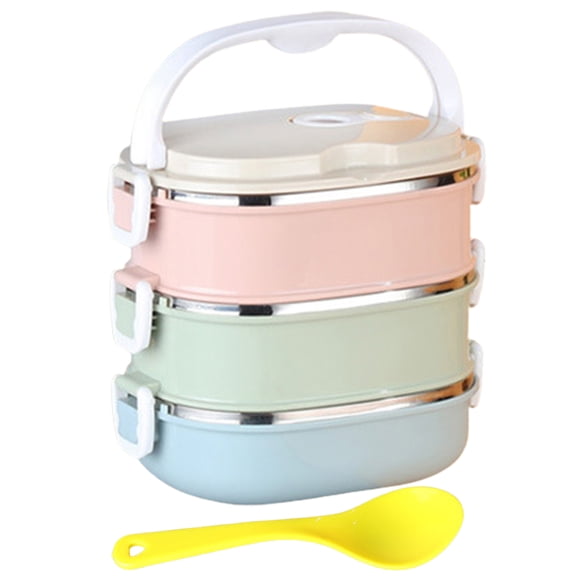Homelife 1 Set 800/1600/2400ml Lunch Box 1/2/3 Layer with Handle Stackable Thermal Stainless Steel Cold And Hot Food Storage Container Office Supplies
