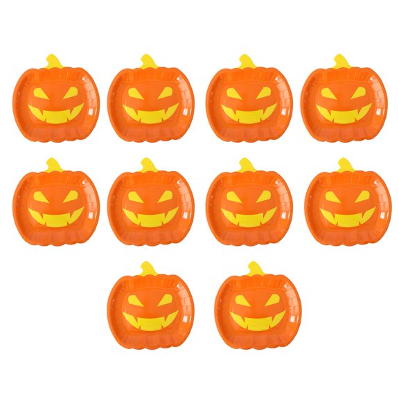 Homelife 10Pcs Halloween Pumpkin Paper Plates Festive Tableware Halloween Thanksgiving Oil Resistant Dinner Plates for Harvest Parties