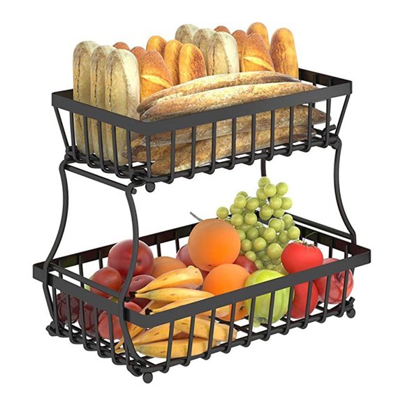 Homelife 2 Tier Countertop Fruit Basket for Kitchen Sturdy Metal Vegetable Storage Bread Bowl Stand Wire Organizer for Potato Onion