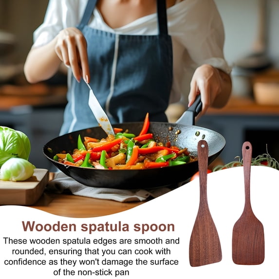 Homelife 2Pcs Wooden Spatulas Square Diagonal Spatula Set for Cooking Stirring Wok Spatula Kitchen Turner Angled Flat Spatula Egg Flipper Hardwood Kitchen Tools