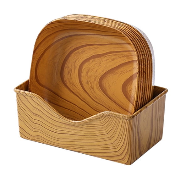 Homelife 4/8Pcs Spit Bone Dish Stackable Square Simulated Wood Grain Plastic Kitchen Dried Fruit Fruit Cake Snack Storage Plate Household Supplies