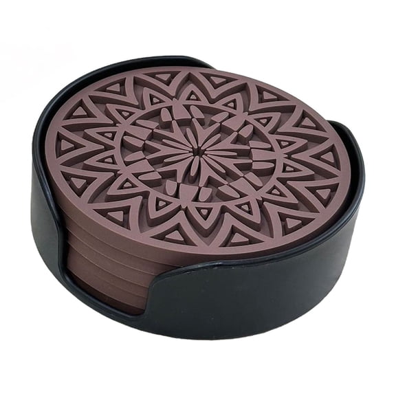 Homelife 6Pcs Silicone Coasters Set for Drinks Thickened Non-Slip Cup Mat with Holder Heat-Resistant Coffee Tray for Hot Cold Beverages