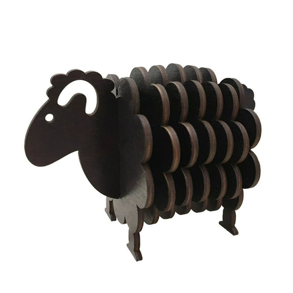 Homelife 7Pcs/Set Sheep Coasters Wooden Drink Coasters 3D Puzzle Sheep Shape Coaster Wood Animal Dining Accessories for Home Table Decor