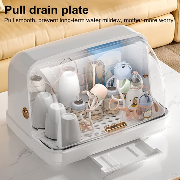 Homelife Baby Bottle Drying Rack with Cover 360-Degree Sealing Kitchen Cabinet Organizer Bottle Holder for Valves Straws Nipples Space-Saving Countertop Dryer