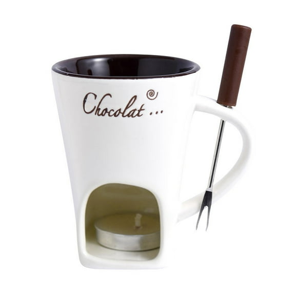 Homelife Chocolate Fondue Mug with Forks Candle 130ml Ceramic Chocolate Melting Mug Mini Melting Pot for Butter Birthday Wedding Gifts
