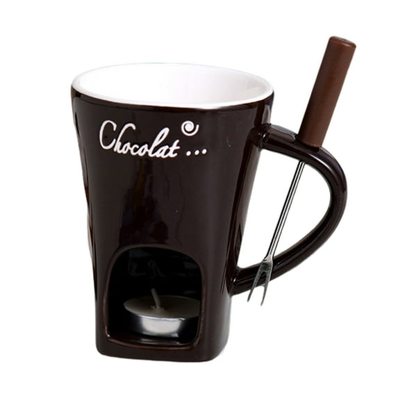 Homelife Chocolate Fondue Mug with Forks Candle 130ml Ceramic Chocolate Melting Mug Mini Melting Pot for Butter Birthday Wedding Gifts
