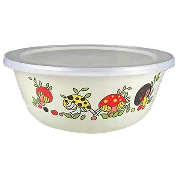 Homelife Clear Pattern Enamel Bowl with Lid Nostalgic Chinese Style Salad Bowls for Dinner