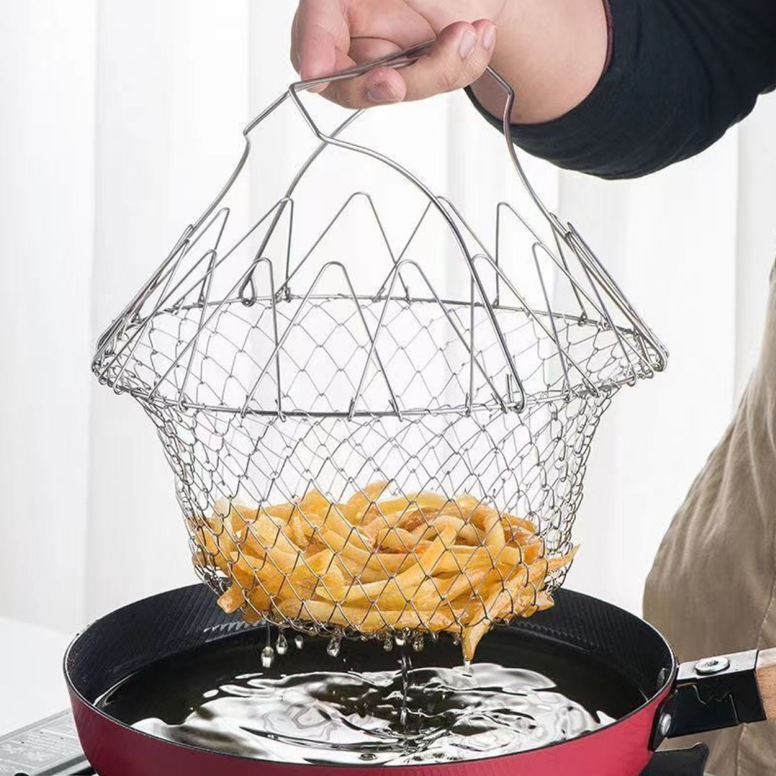Homelife Folding Salad Basket Stainless Steel Kitchen Fried Food ...