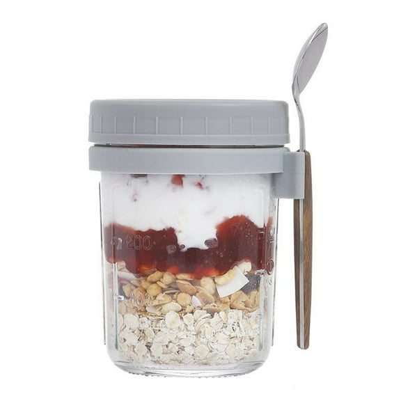 Homelife Glass Oatmeal Breakfast Cups with Spoon Good Sealing Clear Scale Design Large Diameter Breakfast Bowls