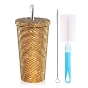 Homelife Glitter Tumbler with Brush Rhinestones Studded Tumbler Stainless Steel Insulated Bottle Sparkling Thermal Cup Birthday Gifts for Mom Wife
