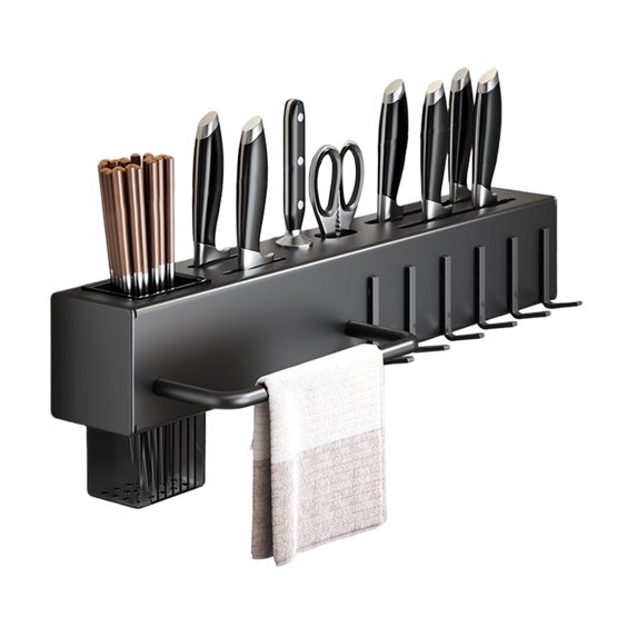 Homelife Kitchen Cutlery Holder Wall Mounted Cutter Holder with Hooks Carbon Steel Cutter Storage Rack for Spoon Chopsticks Rust-Resistant Kitchen Utensil Organizer