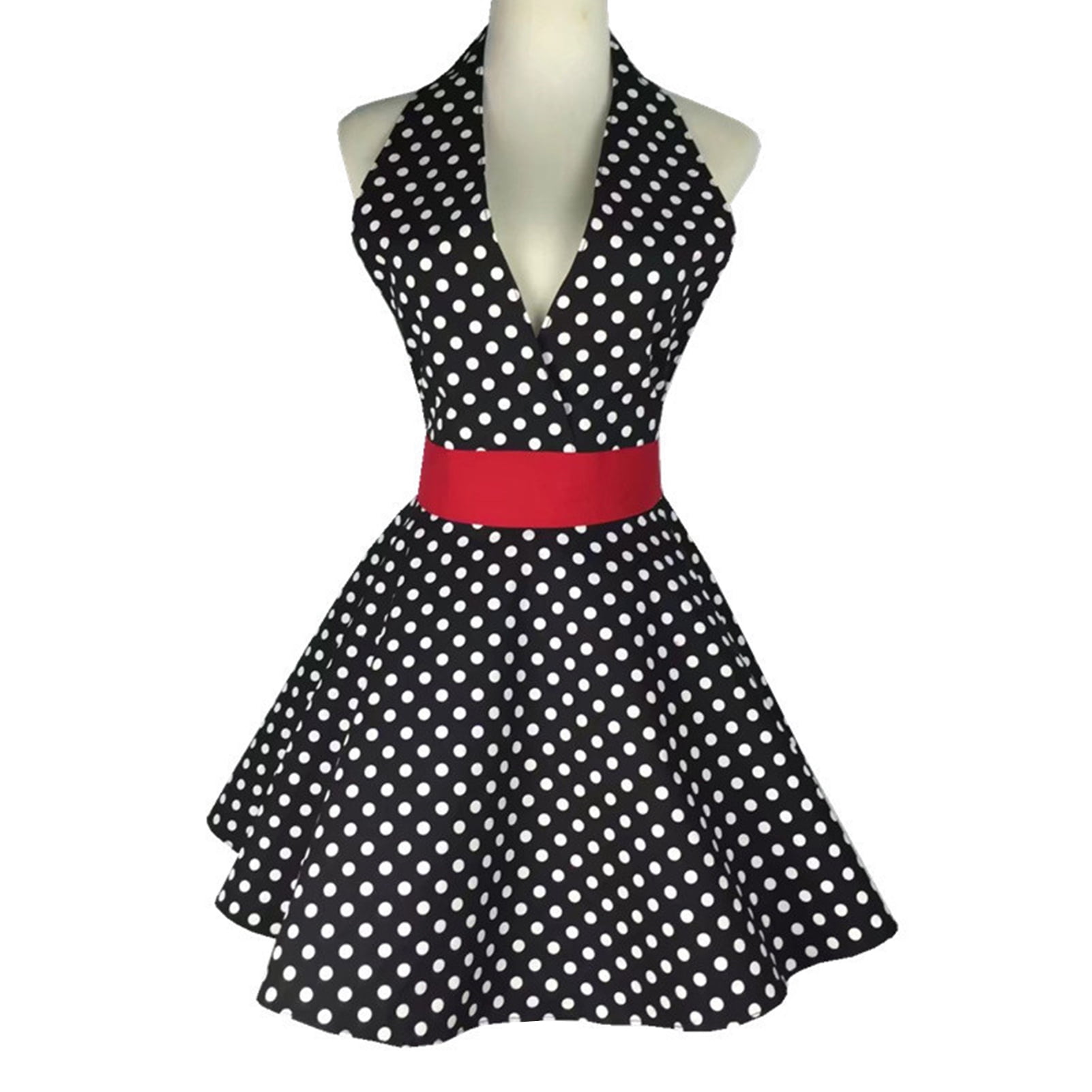 Homelife Retro Cute Apron for Women V-Necked Polka Dot Sexy Adjustable Cotton Kitchen Apron with Ties