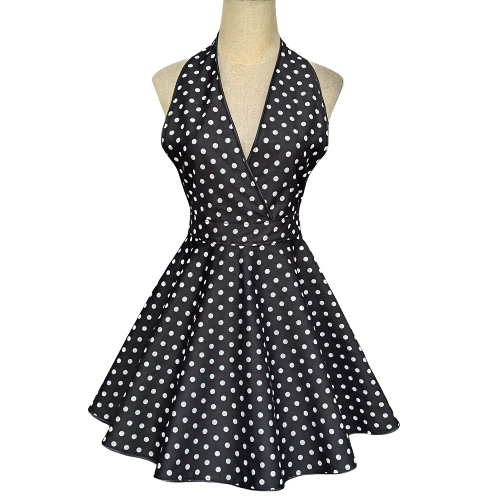 Homelife Retro Cute Apron for Women V-Necked Polka Dot Sexy Adjustable Cotton Kitchen Apron with Ties