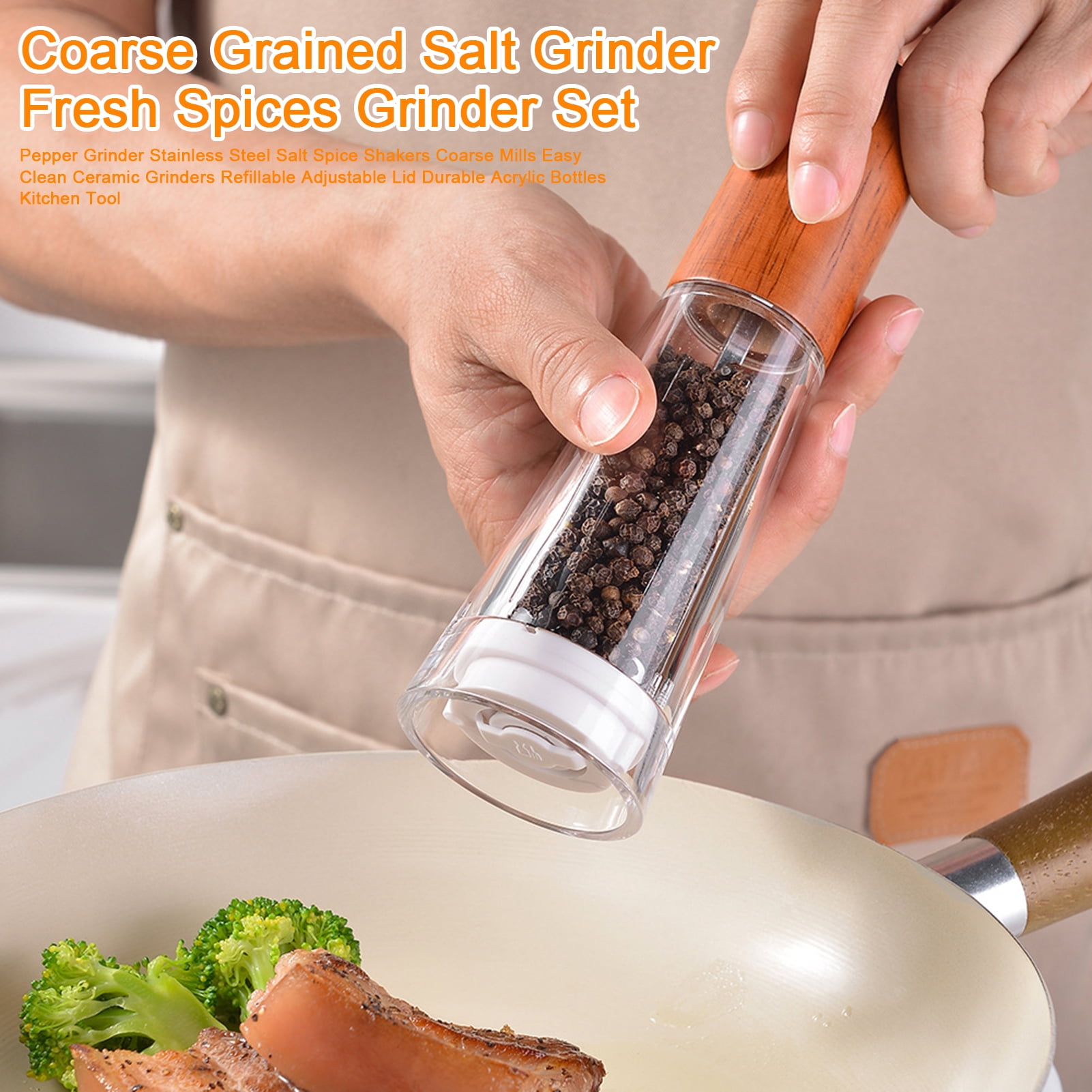 Homelife Salt And Pepper Grinder Stainless Steel Salt Spice Shakers Coarse Mills Refillable Adjustable Lid Grinder Kitchen Tools