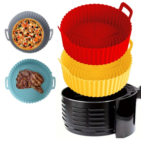 Homelife Silicone Baking Pan Tray for Air Fryer Reusable Liner Pot Protector with Raised Edge Double Handles Non-Stick Heat-Resistant Kitchen Gadgets