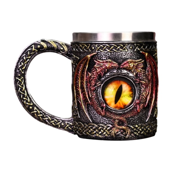 Homelife Viking Dragon Beer Mug 450ml Stainless Steel Resin Cup Hand-Painted Medieval Mug for Beer Coffee Tea Gift for Men Fans Viking Decor