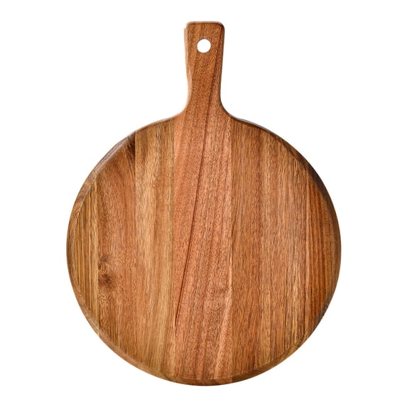 Homelife Wooden Pizza Pan with Long Handle Round Multifunction Cutting Chopping Board Vegetable Cake Bread Dessert Steak Meat Serving Tray Platter Kitchen Supplies