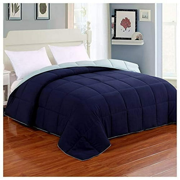 Homelike Moment Reversible Lightweight Comforter King Blue All Season Down Alternative Bed Comforter Summer Duvet Insert Quilted Comforters King Size Navy / Light Blue