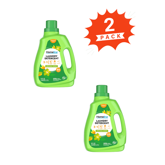 Homeline 3 in 1 Original Scent Liquid Laundry Detergent (Pack 2) - 128 Loads, 184fl