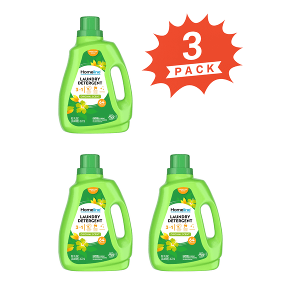 Homeline 3 in 1 Original Scent Liquid Laundry Detergent (Pack 3) - 192 Loads, 276fl