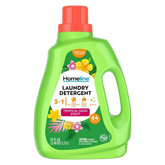Homeline 3 in 1 Tropical Oasis Scent Liquid Laundry Detergent (Pack 1) - 64 Loads, 92fl