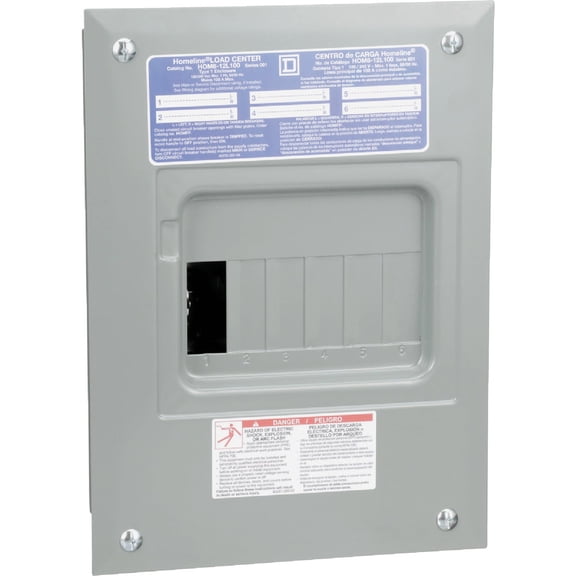 Square D HomeLine Main Lug Load Center - 100 Amp, 6 Space, Flush Mount, Gray Box