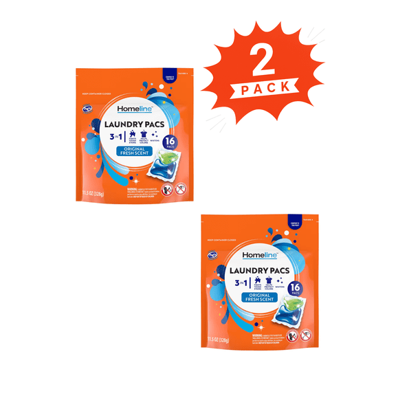 Homeline Original Fresh Scent Laundry Detergent Pacs (Pack 2) - 32 Count