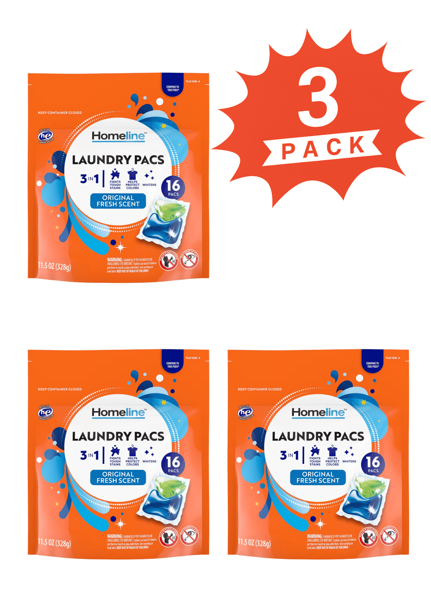 Homeline Spring Fresh Homeline Original Fresh Scent Laundry Detergent Pacs (Pack 3) - 48 ...
