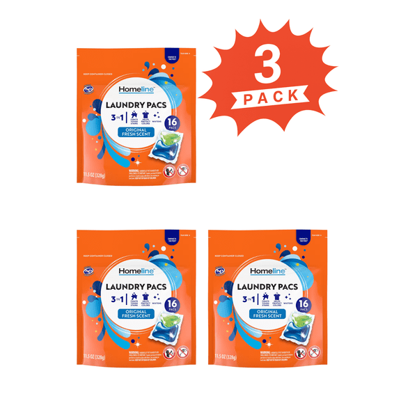 Homeline Original Fresh Scent Laundry Detergent Pacs (Pack 3) - 48 Count