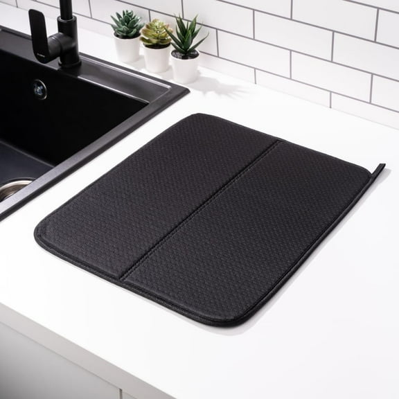 Homelka Dish Drying Mats for Kitchen Counter, Super Absorbent Microfiber Dish Drainer for Various Purposes, Stylish and Effective, Quick Dry Dish Mat, 17"x14", Black