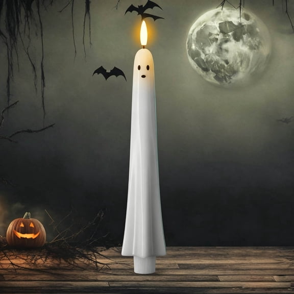 Homellea 1 Pack Halloween Ghost Flameless Taper Candle, 9.84 Inch Plastic LED Ghost Candle Without Remote, For Mantel, Table Centerpiece, Shelf, Window, Fireplace And Haunted House Decor
