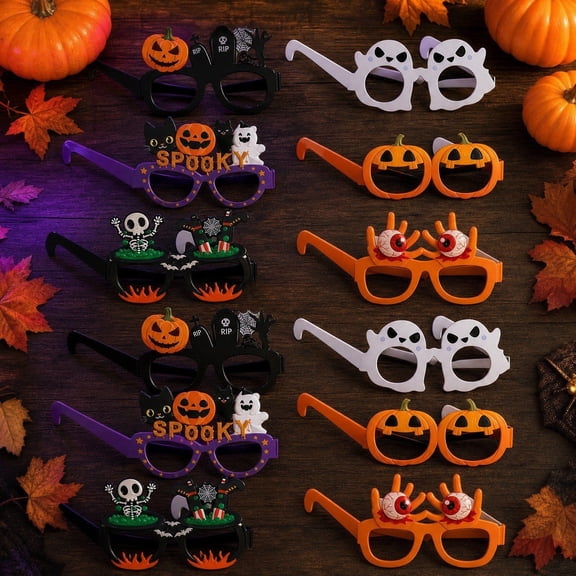 Homellea 12 Piece Halloween Paper Party Glasses Set, Pumpkin Ghost Skeleton Photo Booth Eyeglasses Props for Costume Accessory, Party Favor, Bar, Photo Booth Event and Spooky Decor